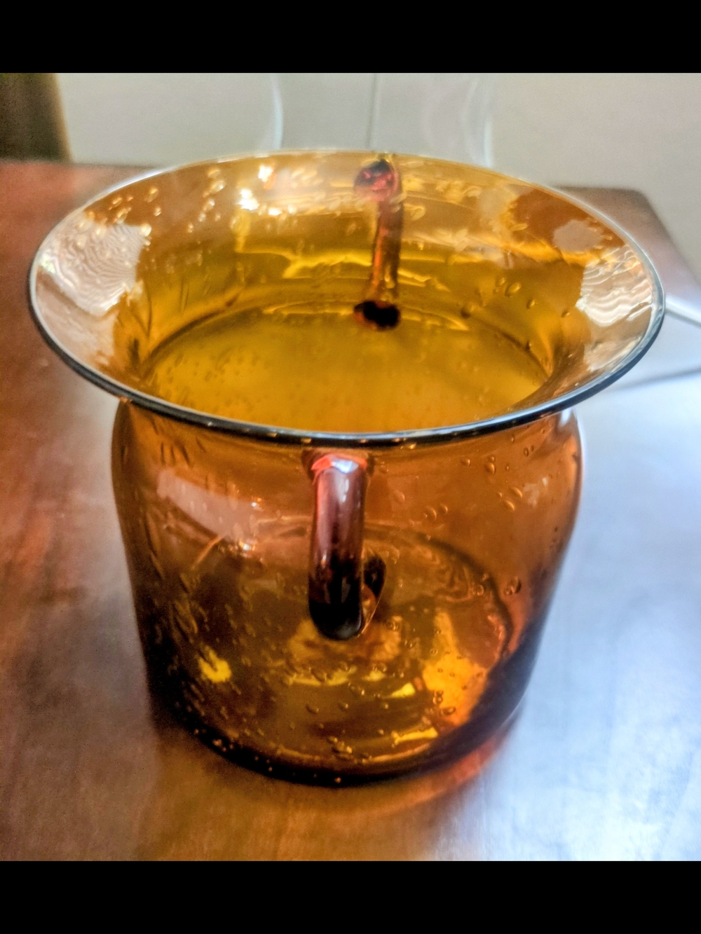 Vintage Amber Glass Ice Bucket with Handle